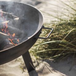 cast iron round fire pits available in three sizes with two carry handles and four sturdy legs