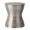 artisan handcrafted antique silver round metal hourglass table with an all over textured finish