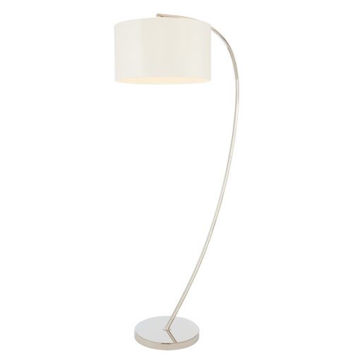 arched slim silver metal floor lamp base with oversized white drum lampshade