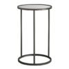 black metal framed round side table with mirrored top