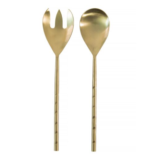 pair of stainless steel salad servers with a matt gold finish