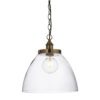 large domed glass vintage style pendant light with retro style fittings and black textured industrial cord