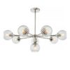 eight arm shiny nickel pendant light with clear glass fluted shades