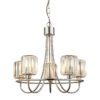 five arm nickel plated chandelier pendant light with faceted glass art deco style shades