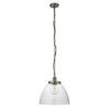 large domed glass vintage style pendant light with brass plate retro style fittings and black textured industrial cord