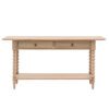 handcrafted oak console table with two drawers and lower shelf, bobbin turned legs and a lime wash finish