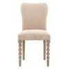 two handcrafted oak dining chairs with turned bobbin front legs and a natural upholstered seat