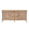 handcrafted oak sideboard with two shelved cupboards and three drawers, bobbin turned legs and a lime wash finish