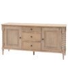 handcrafted oak sideboard with two shelved cupboards and three drawers, bobbin turned legs and a lime wash finish