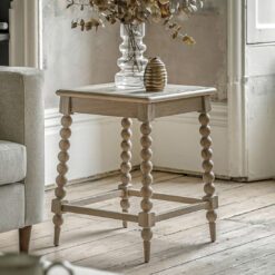 handcrafted square oak side table with tapered bobbin legs
