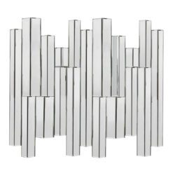 bevelled mirror panels combine with a modern design to complete this glass art deco style wall mirror with silver edging