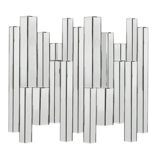 bevelled mirror panels combine with a modern design to complete this glass art deco style wall mirror with silver edging