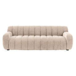 large three-seater retro-inspired contemporary cream sofa with a curved design and wide ribbing