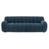 large three-seater retro-inspired contemporary blue sofa with a curved design and wide ribbing