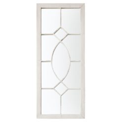 cream rectangular slim outdoor garden mirror with decorative window pane design