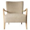 oak framed occasional armchair with curved arms, upholstered in a natural linen