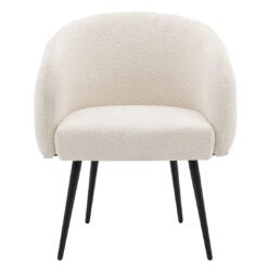 cream tub chair with a textured fabric and contrasting sleek black legs