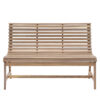 acacia wood slatted garden bench with curved seat and natural finish