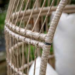 outdoor large cocoon wicker chair with natural cushions