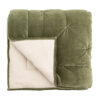 luxurious olive green velvet bedspread with a pintucked quilted design and natural cotton and linen blend reverse