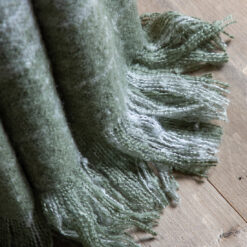 faux mohair checked olive green throw with fringing detailing