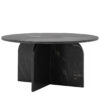 solid round black marble coffee table with a striking arched base