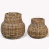 set of two round natural rattan storage baskets with integrated handles