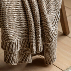 warm taupe, super soft, chunky knitted chenille luxurious throw